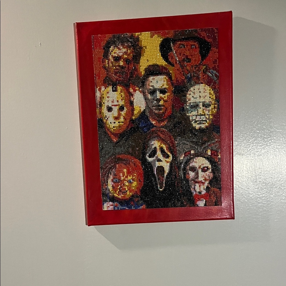 Horror Movie Villains Beaded Art in Red Frame- Dimond Painting